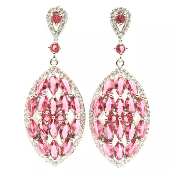 High Trendy Pink Raspberry Rododlite Garnet CZ Gift Silver Earrings 