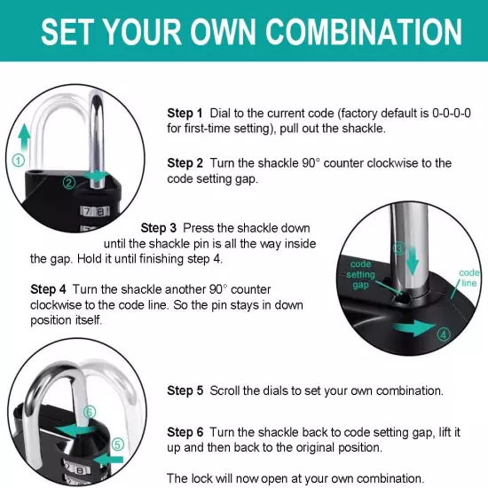 Lock, 4 Digit Combination Padlock Outdoor, School Lock, Gym Lock and Black Lock