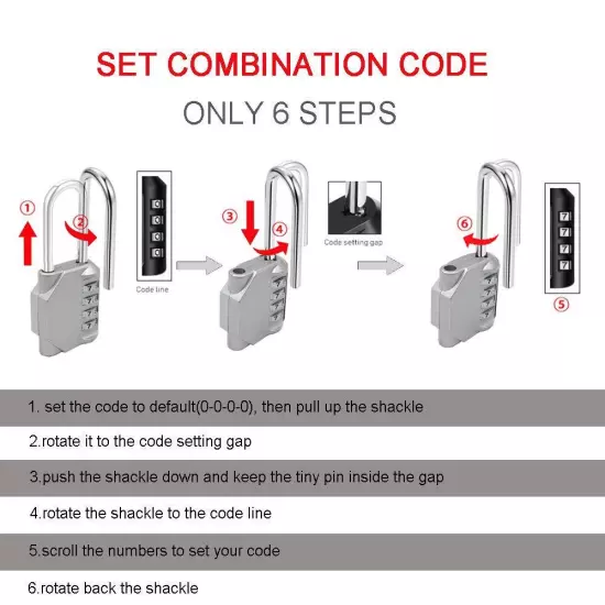 2 Pack ® 2.6 Inch Long Shackle Combination Lock 4 Digit Outdoor Waterproof Pa...