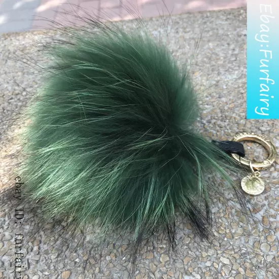 Large Real Raccoon Fur Ball Keychain Fox Fur Bag Charm Pendant Snap Button