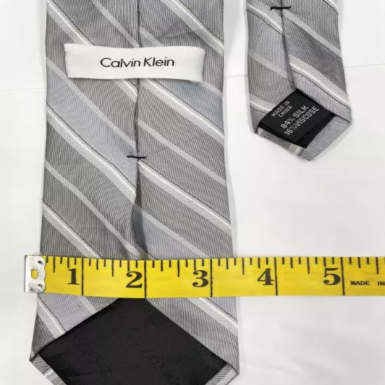 Calvin Klein Silver Regimental Striped Repp Silk Blend Tie 3.4" x57"