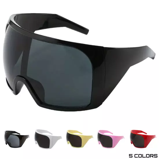 OVERSIZED Futuristic Wrap Around Face Shield Party Raver SUNGLASSES Huge Frame