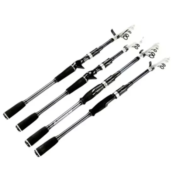 Portable Fishing Rod Pole Spinning Casting Telescopic Carbon Hard Fast Black Ice