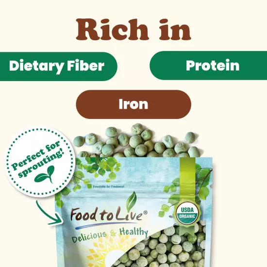 Organic Whole Dried Green Peas - Non-GMO, Sproutable, Kosher - by Food To Live