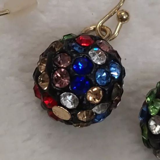 Multicolor Rhinestone Disco Ball Dangle Earrings