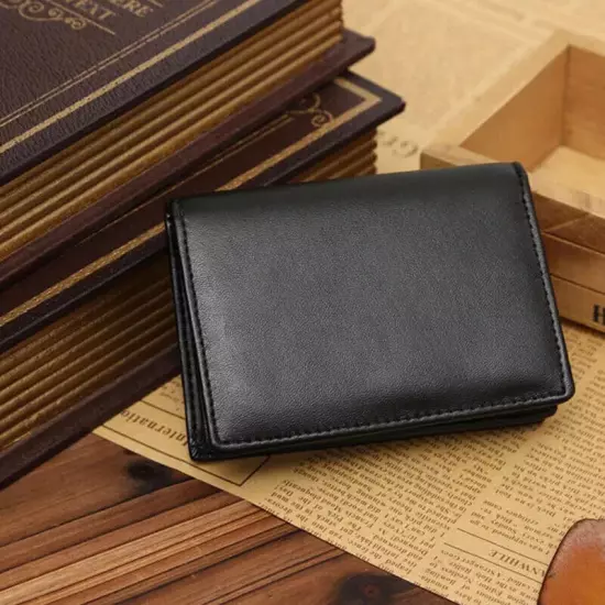 Black Leather Men's Small RFID Slim Bifold Wallet Credit Card ID Holder Wallet