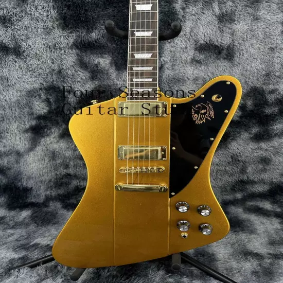 Solid Custom Gold Firebird Electric Guitar Gold Part Black Pickguard 2H Pickups