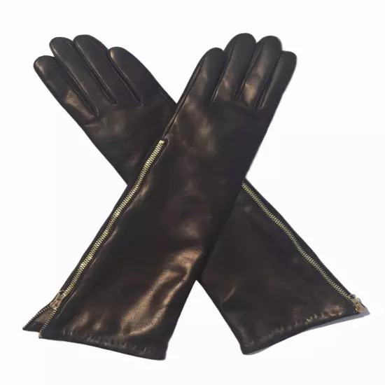 Women Winter Long Gloves Real Italy Leather Elbow Long Gloves With Zipper