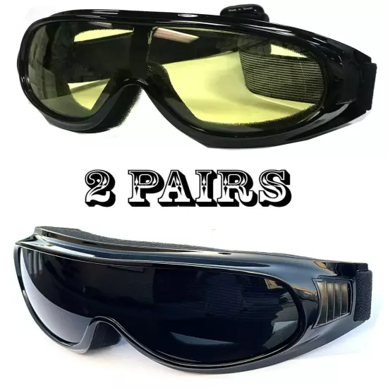 MOTORCYCLE GOGGLES FIT OVER PRESCRIPTION GLASSES SIDE VENTS CHOICE LENS COLOR 