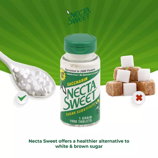 Necta Sweet Saccharin Tablets, 1-Grain, 1000 Tablet Bottle