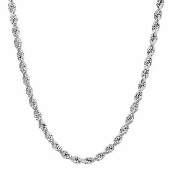 Solid 925 Sterling Silver Italian Rope Chain Mens Necklace 4.50mm - Diamond Cut