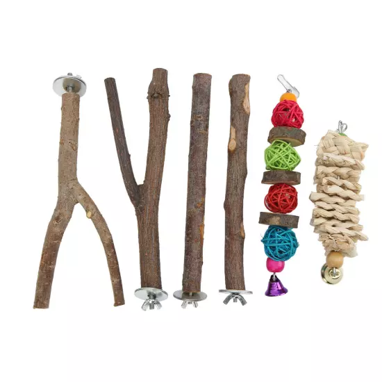 Bird Perch Stand Set Wood Parrots Stand Branches Set with Vine Ball Accessories