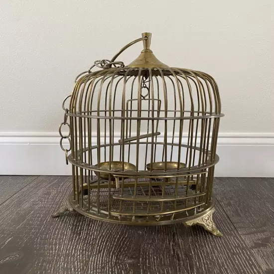 Vintage High Quality Brass Hanging Footed Birdcage