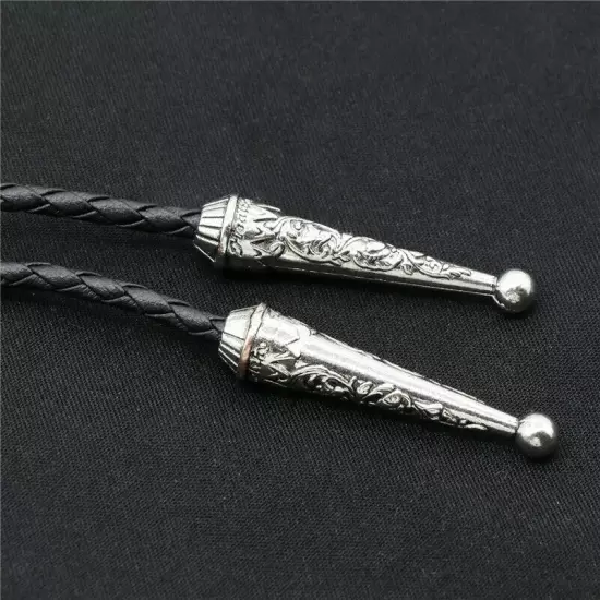 Tiger`s eye Stone Mens Bolo Tie Wedding Necklace PU Leather Rope Western Cowboy