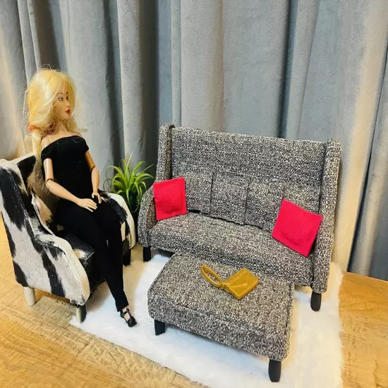 1/6 scale barbie-style handmade furniture-Sofa and Ottoman Coffee table