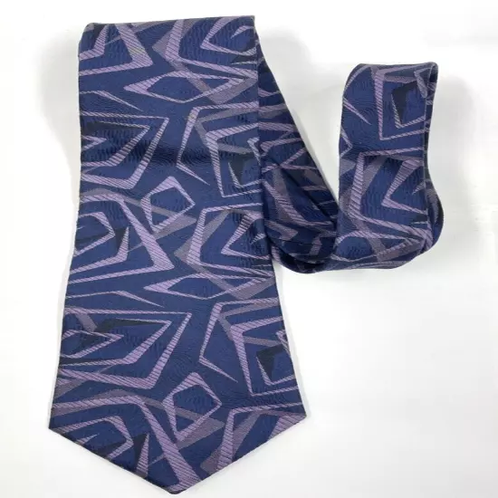 Bachrach Blue Purple Geometric Abstract Necktie Silk Tie 3.2" x 56"