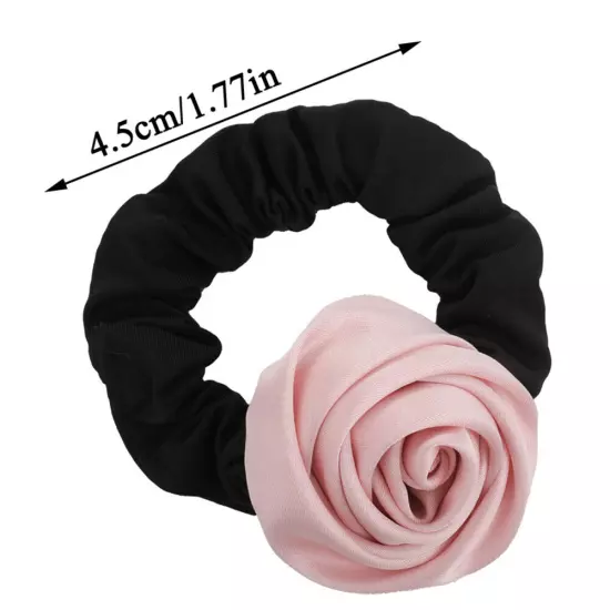 HairBand Silk Satin Rose Flower Ponytail Elastic Rope Ring Handmade Accessories