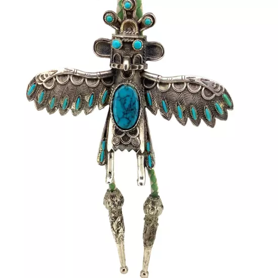 Vintage Florenta of California 19” Pewter Faux Turquoise Kachina Bolo Tie