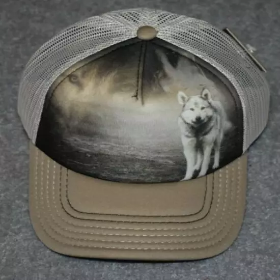 ADULTS GREY WOLF POTRAIT TRUCKER CAP HAT ADUSTABLE ONE SIZE FITS MOST