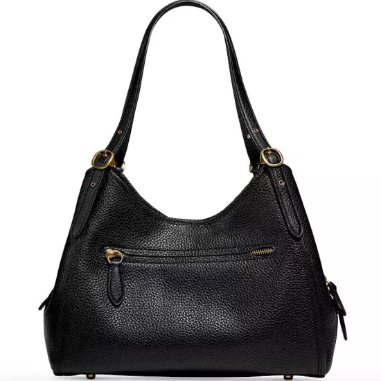 Coach Black Pebble Leather BRASS Hardware 3-Compartment LORI Shoulder Bag $450