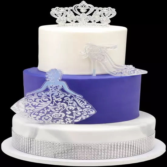 Quinceanera Cake Topper, Glitter Cake Topper, Silver Cake Decoration, 3 Piece...