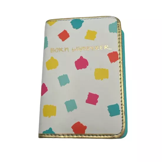 Mara Mi Passport Holder "Born Wanderer" Print White Bright Colors & Gold Trim