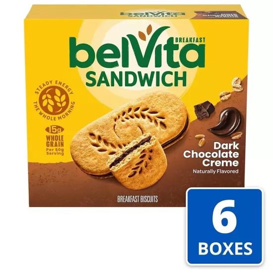 belVita Breakfast Sandwich Dark Chocolate Creme Breakfast Biscuits 30 Total P...