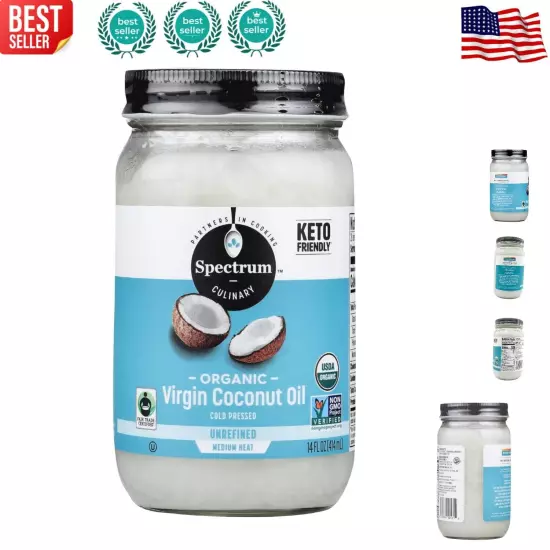 Fair Trade Organic Virgin Coconut Oil - 14 Fl Oz Unrefined Cooking Essential