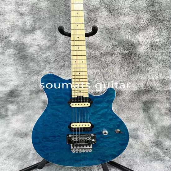 Solid Special Shape Blue Quilted Maple Electric Guitar FR Bridge 2H Open Pickups