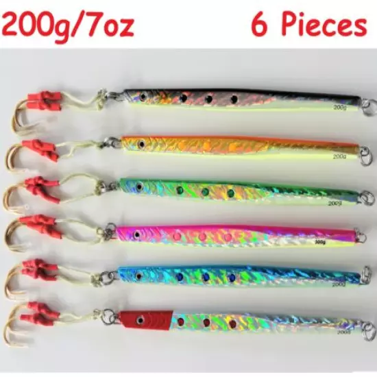 Qty 6 Speed Jigs 7oz /200g Vertical Knife Saltwater Fishing Lures With Free Bag 