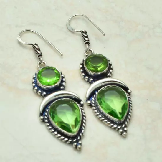 Peridot Gemstone Handmade Drop Dangle Earrings Jewelry 2" AE-59686