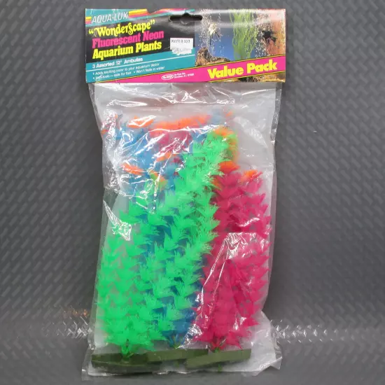 Vo-Toys Aqua-Lux Wonderscape Fluorescent Neon Aquarium Plants 3 Ambulias 12" NEW