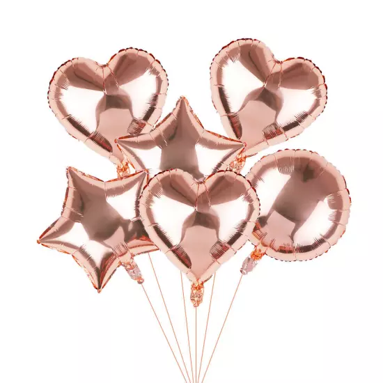 18" Rose Gold Heart, Star, Round Champagne Foil Balloons Pack of 6