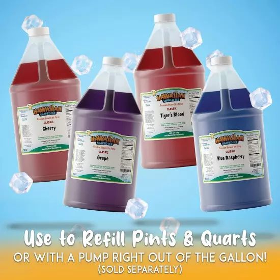 Ice Syrup Gallon 4-pack, Cherry, Grape, Blue Raspberry & Tiger’s Blood,Slushies