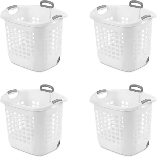 12168006 2 Bushel 71L Ultra Laundry Basket, White W/Titanium Handles, 6 Pack & 1