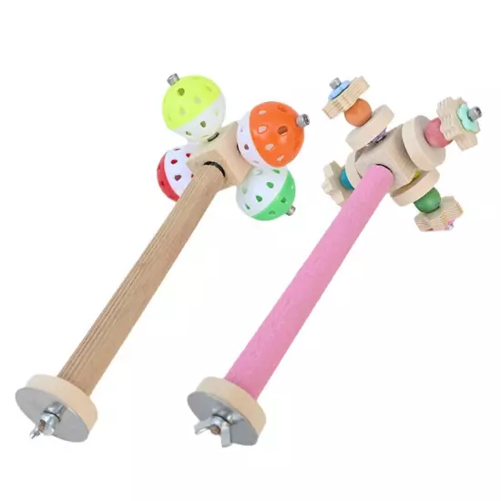 Wooden Biting Station Pole with Rotating Ball Small Bird Toy for Parakeet D1P0