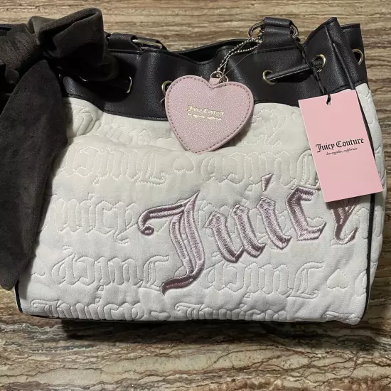 Juicy Couture Bag Beige Velour Vintage Daydreamer Embroidered Logo Large Tote