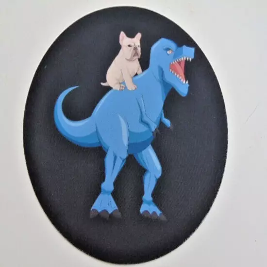 French Bulldog Riding Dinosaur Mouse Pad - 8" Round Non-Slip Neoprene