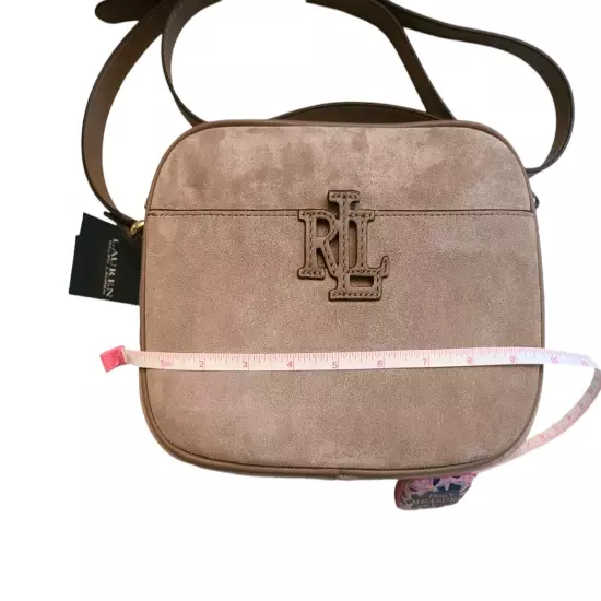 Lauren Ralph Lauren New Taupe Suede Leather Camera Crossbody Bag Fall Preppy