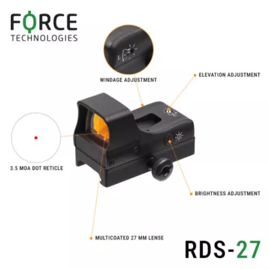 Force Mini Reflex Red Dot Sight RDS 1x27 mm - with one-button operation, 3.5MOA