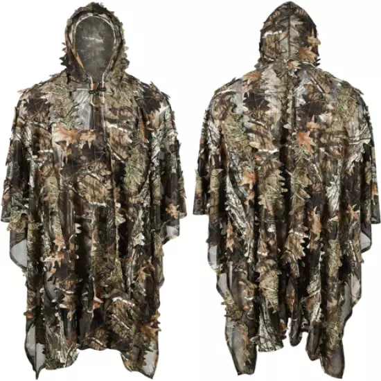 Gilly Suit 3D Leafy Camo Poncho Hunting Ghillie Suits XL/XXL Hiding Wildlife TOP