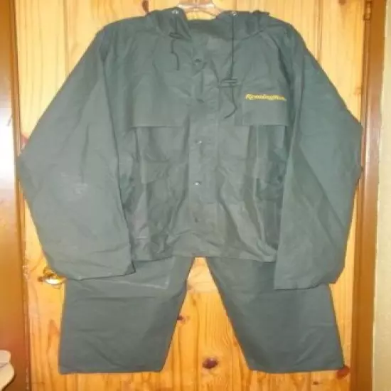 Remington Vintage Green Hooded PVC Coated Nylon Rain Suit, Mens L