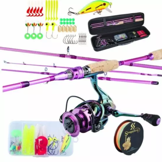 Spinning Fishing Rod And Reel Combo Line Lures Bag Hooks Float Full Set Tackle