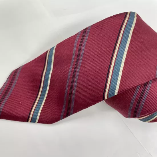 Christian Dior Blue Red Thin Regimental Striped Repp Silk Tie 3" x 60"