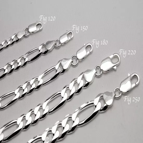 .925 Sterling Silver Figaro Link Chain Necklace 1mm-17mm Sz 16"-36"