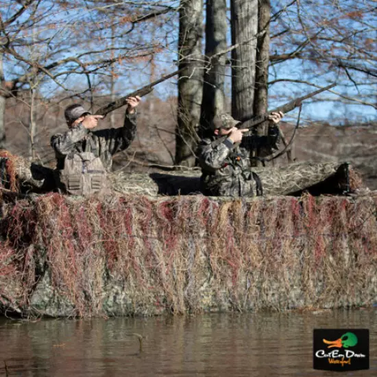 DRAKE WATERFOWL SYSTEMS GHILLIE BOAT BLIND WITH NO SHADOW DUAL ACTION TOP