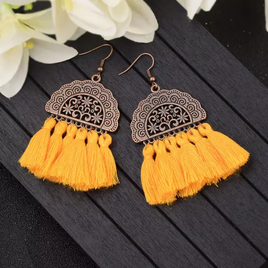 Fashion Women Bohemian Earrings Long Tassel Fringe Drop Dangle Ear Stud Jewelry