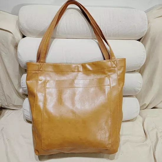 Soft Leather Tote Shoulder Bag, Waxed Leather Large Capacity Vintage Handbag Bag