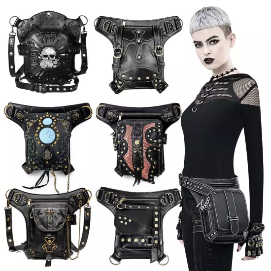 Rock PU Leather Shoulder Motorcycle Skull Bag Waist Pack Bag Handbag Leg Purse