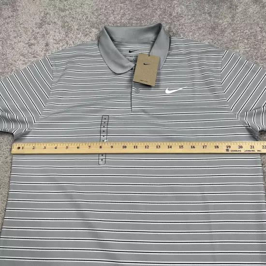 Nike Polo Shirt Men Medium Gray Black Stripe Dri-Fit Victory Golf DH0829-077 NWT